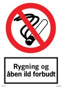Rygning og åben ild forbudt skilt